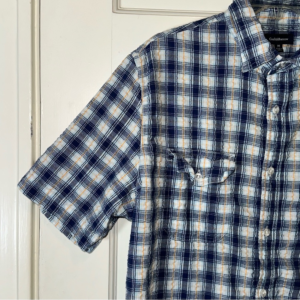 Short Sleeve Blue Checked Cotton Button Down - Picture 7 of 10